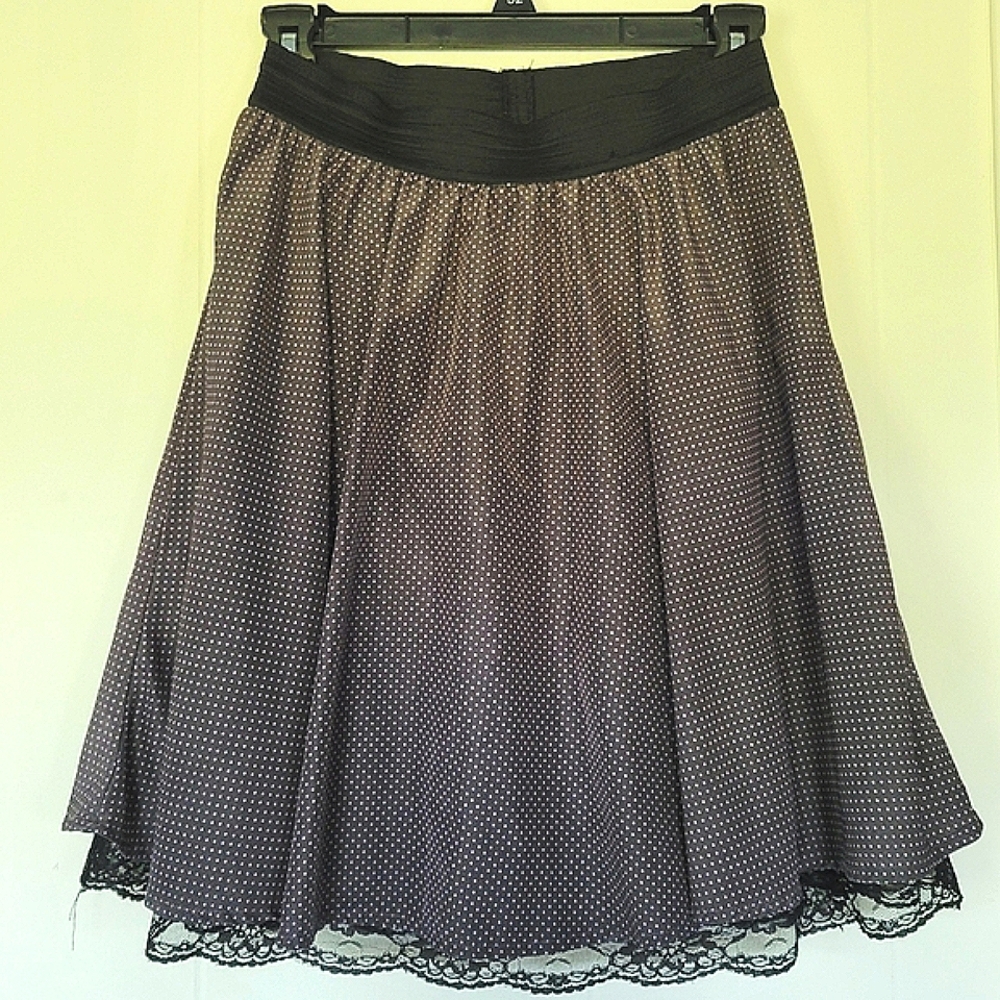 Xhilaration Gray Skater Mini Skirt Casual High-Low With Small Pink Polkadots